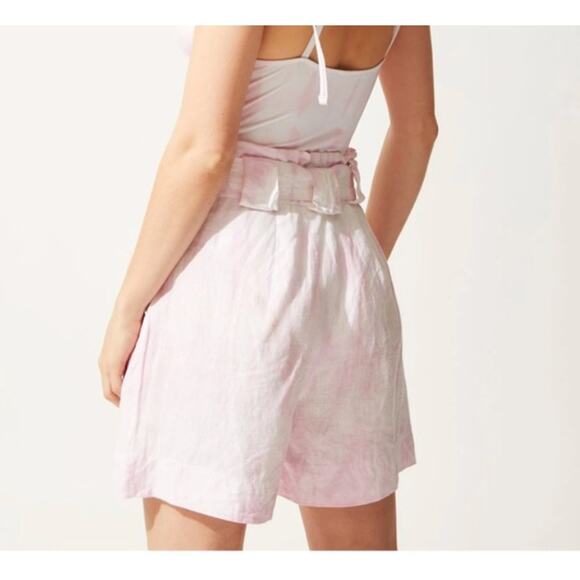 Solid & Striped Paperbag-Waist Plad Linen Shorts Women Pink Small - Picture 3 of 16